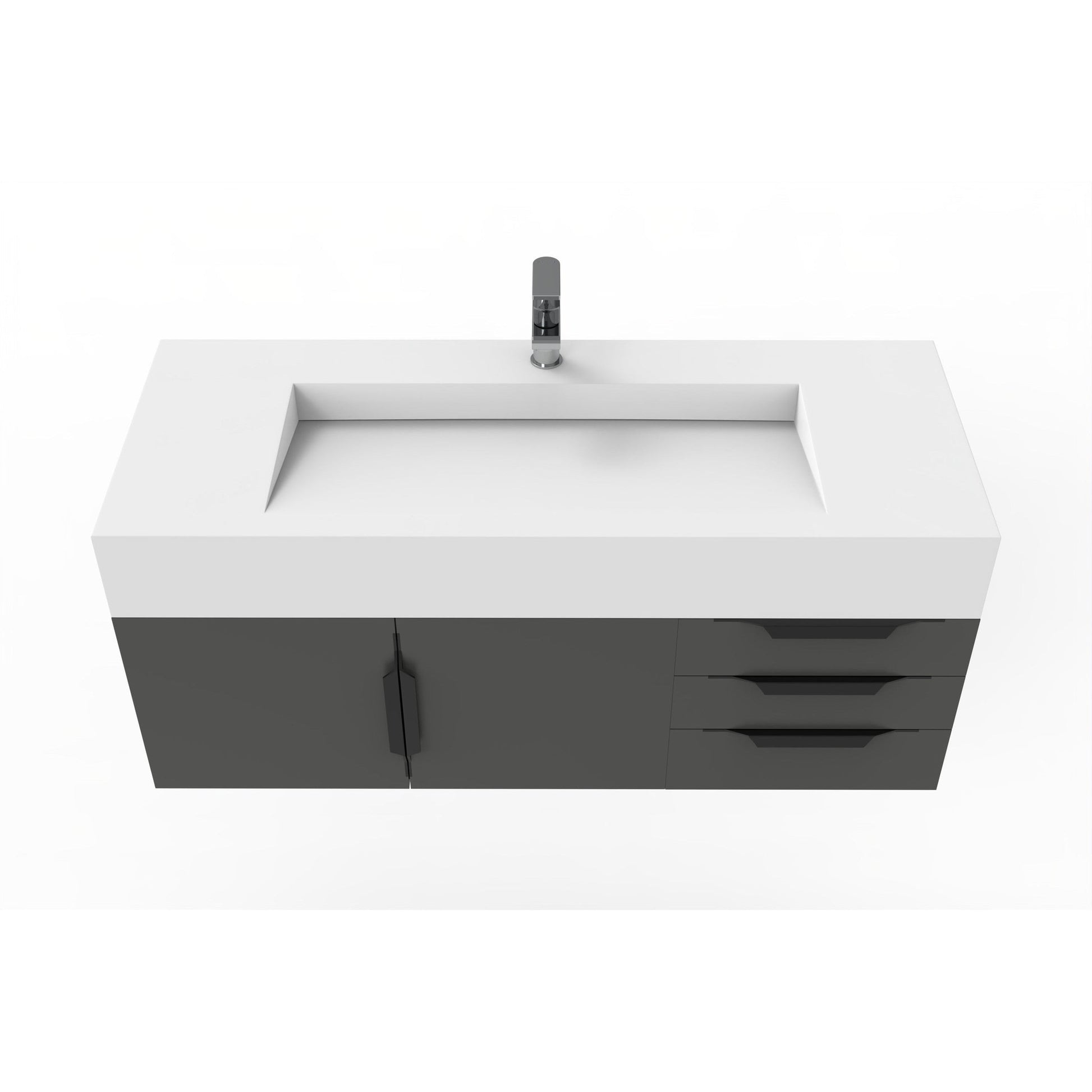 Castello USA Nile 48" 2-Door 3-Drawer Black Solid Wood Vanity Set With White Top and Black Handles