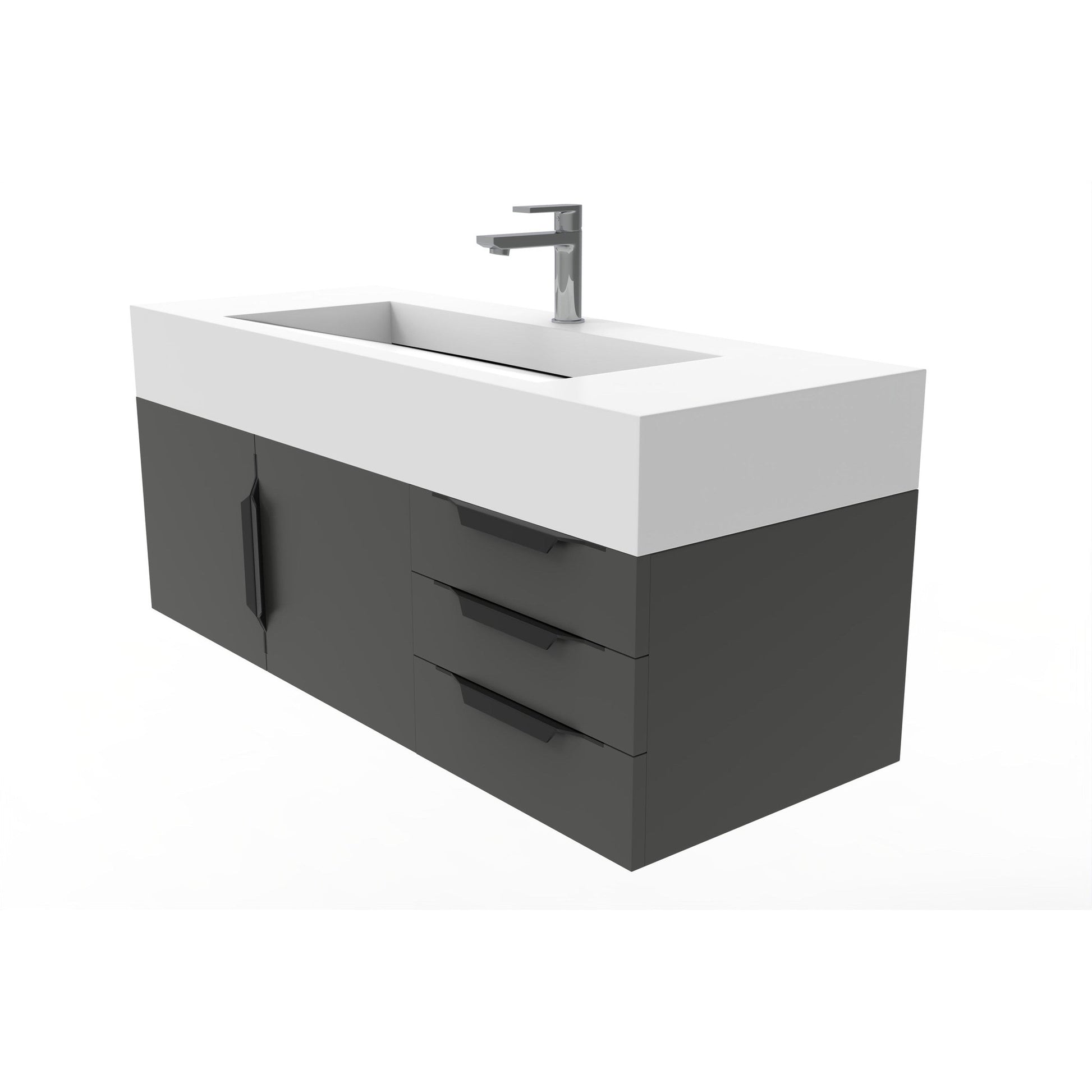 Castello USA Nile 48" 2-Door 3-Drawer Black Solid Wood Vanity Set With White Top and Black Handles