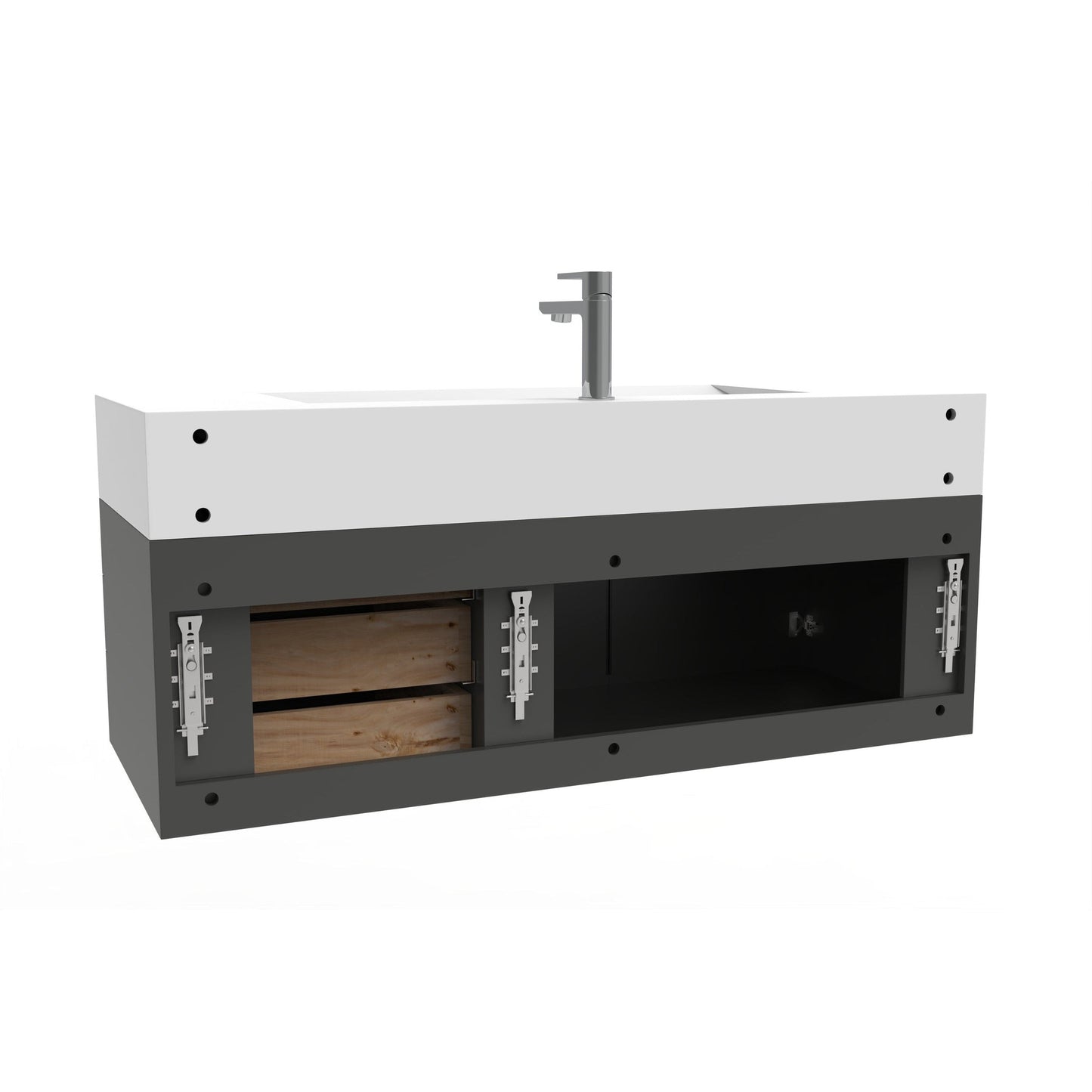 Castello USA Nile 48" 2-Door 3-Drawer Black Solid Wood Vanity Set With White Top and Black Handles