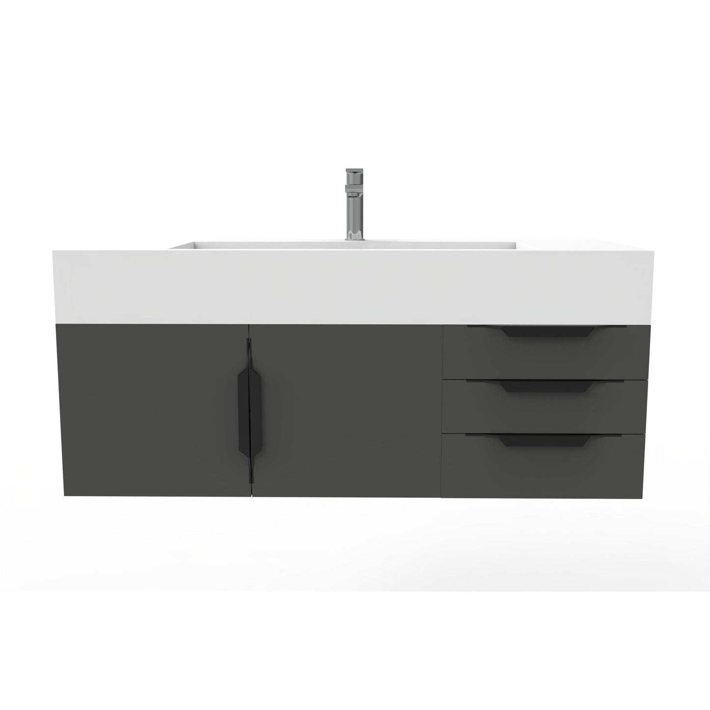 Castello USA Nile 48" 2-Door 3-Drawer Black Solid Wood Vanity Set With White Top and Black Handles