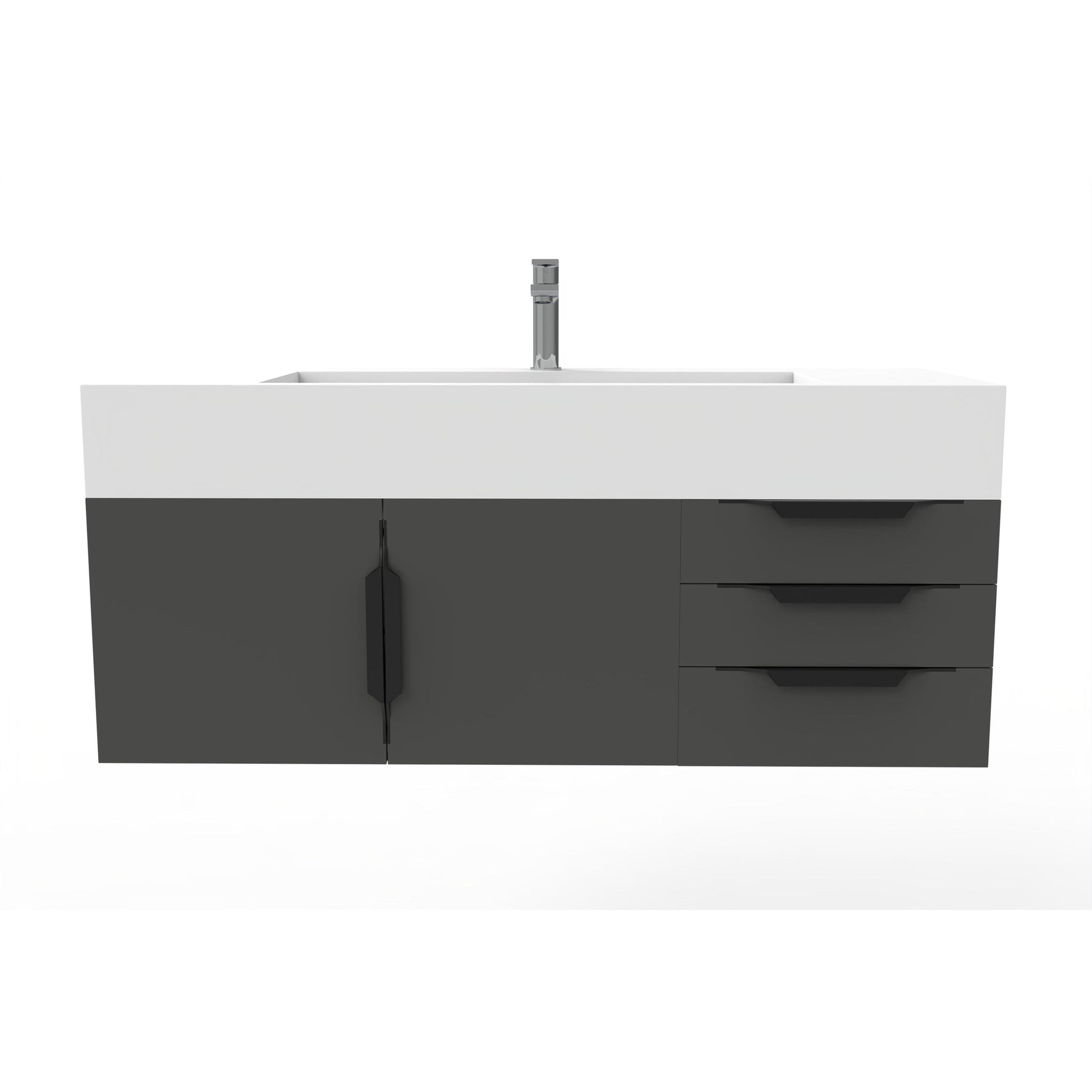Castello USA Nile 48" 2-Door 3-Drawer Black Solid Wood Vanity Set With White Top and Black Handles