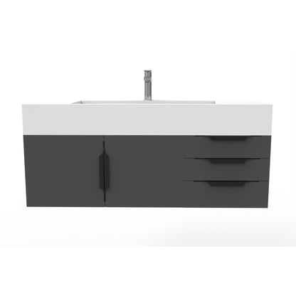 Castello USA Nile 48" 2-Door 3-Drawer Black Solid Wood Vanity Set With White Top and Black Handles