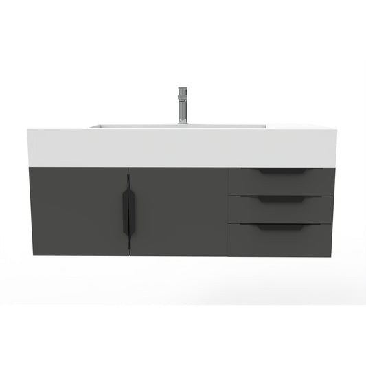 Castello USA Nile 48" 2-Door 3-Drawer Black Solid Wood Vanity Set With White Top and Black Handles