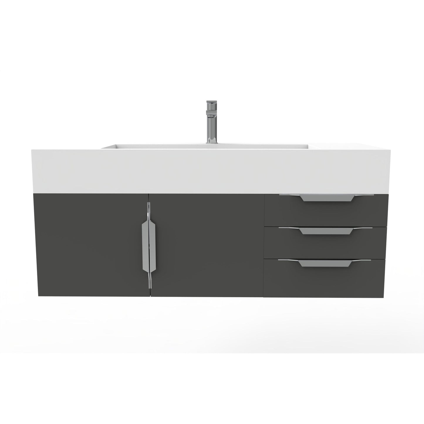 Castello USA Nile 48" 2-Door 3-Drawer Black Solid Wood Vanity Set With White Top and Chrome Handles