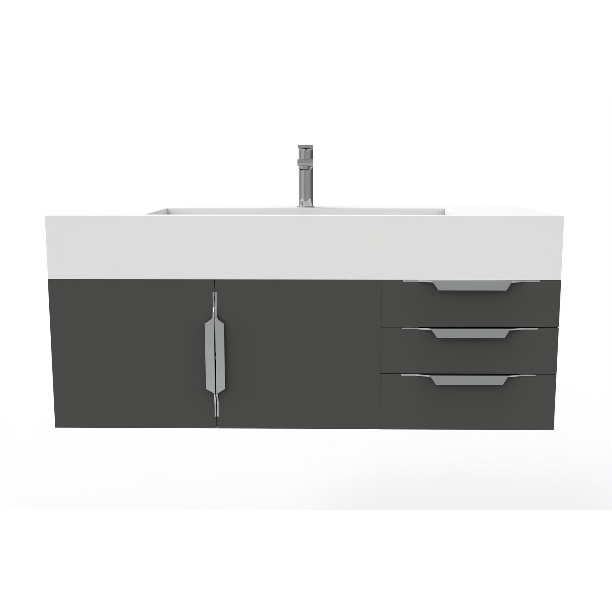 Castello USA Nile 48" 2-Door 3-Drawer Black Solid Wood Vanity Set With White Top and Chrome Handles