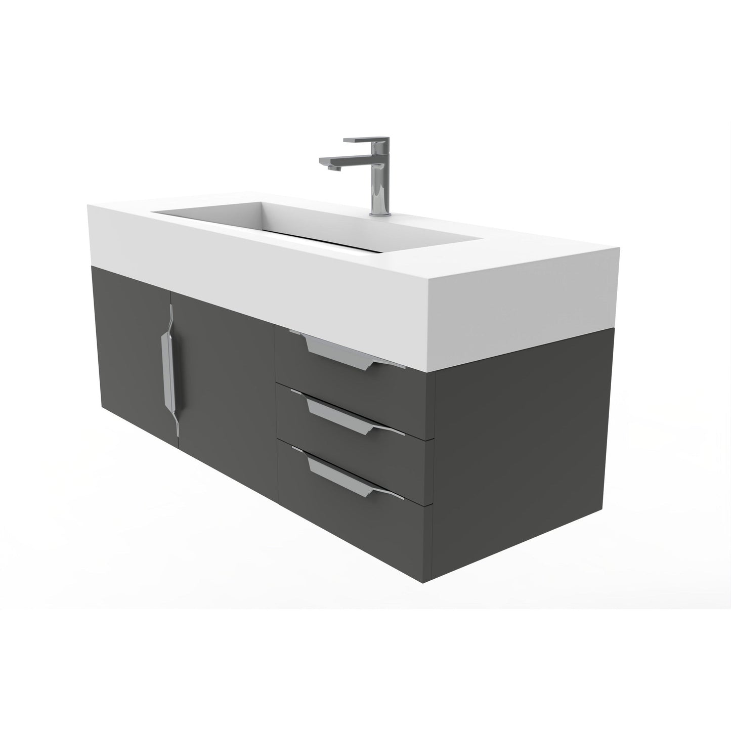 Castello USA Nile 48" 2-Door 3-Drawer Black Solid Wood Vanity Set With White Top and Chrome Handles