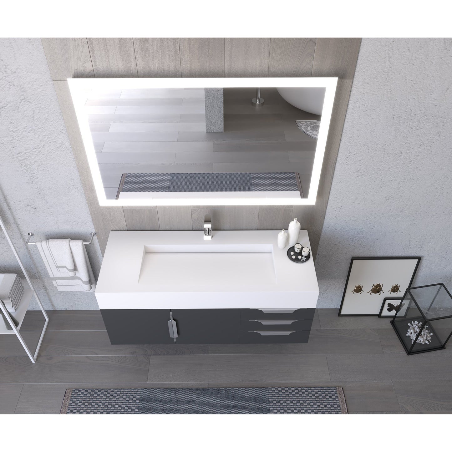 Castello USA Nile 48" 2-Door 3-Drawer Black Solid Wood Vanity Set With White Top and Chrome Handles