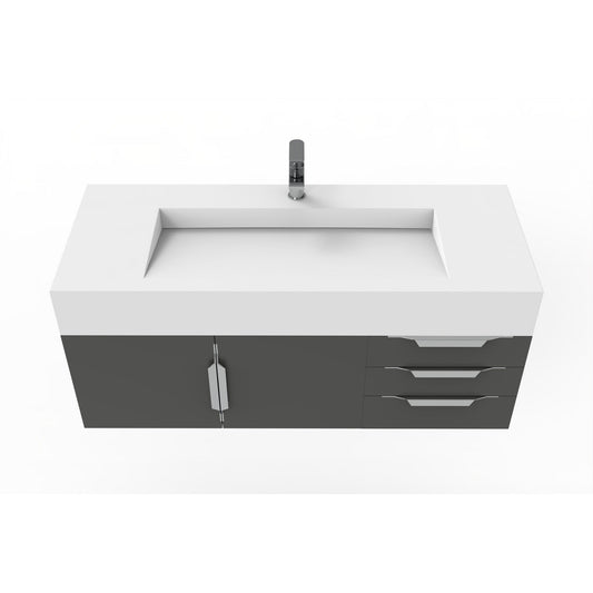 Castello USA Nile 48" 2-Door 3-Drawer Black Solid Wood Vanity Set With White Top and Chrome Handles