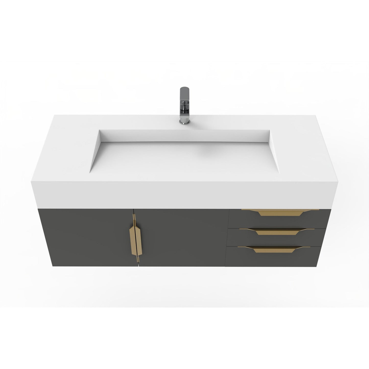 Castello USA Nile 48" 2-Door 3-Drawer Black Solid Wood Vanity Set With White Top and Gold Handles