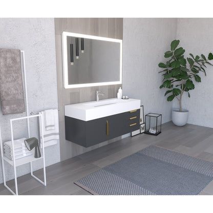 Castello USA Nile 48" 2-Door 3-Drawer Black Solid Wood Vanity Set With White Top and Gold Handles