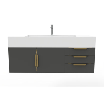 Castello USA Nile 48" 2-Door 3-Drawer Black Solid Wood Vanity Set With White Top and Gold Handles