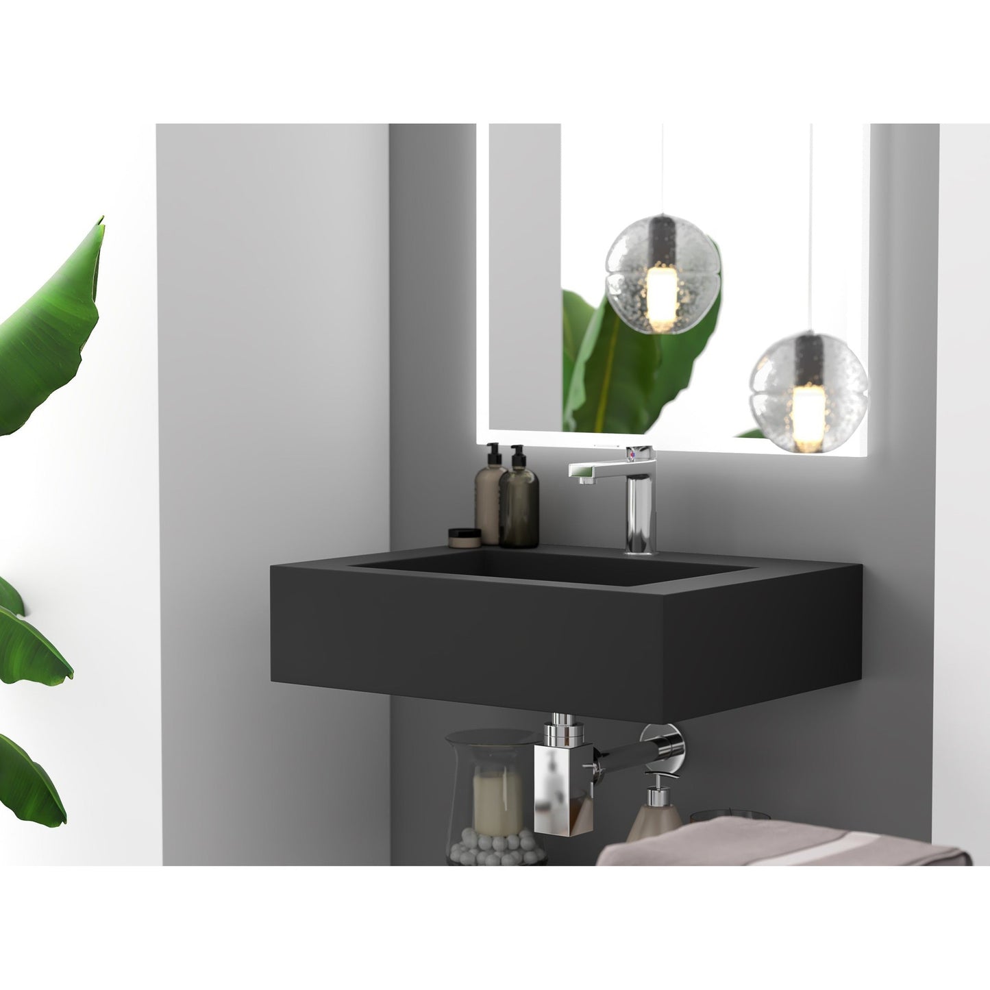 Castello USA Pyramid 24" Black Wall-Mounted Bathroom Sink With Faucet Hole