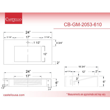 Castello USA Pyramid 24" Black Wall-Mounted Bathroom Sink With Faucet Hole