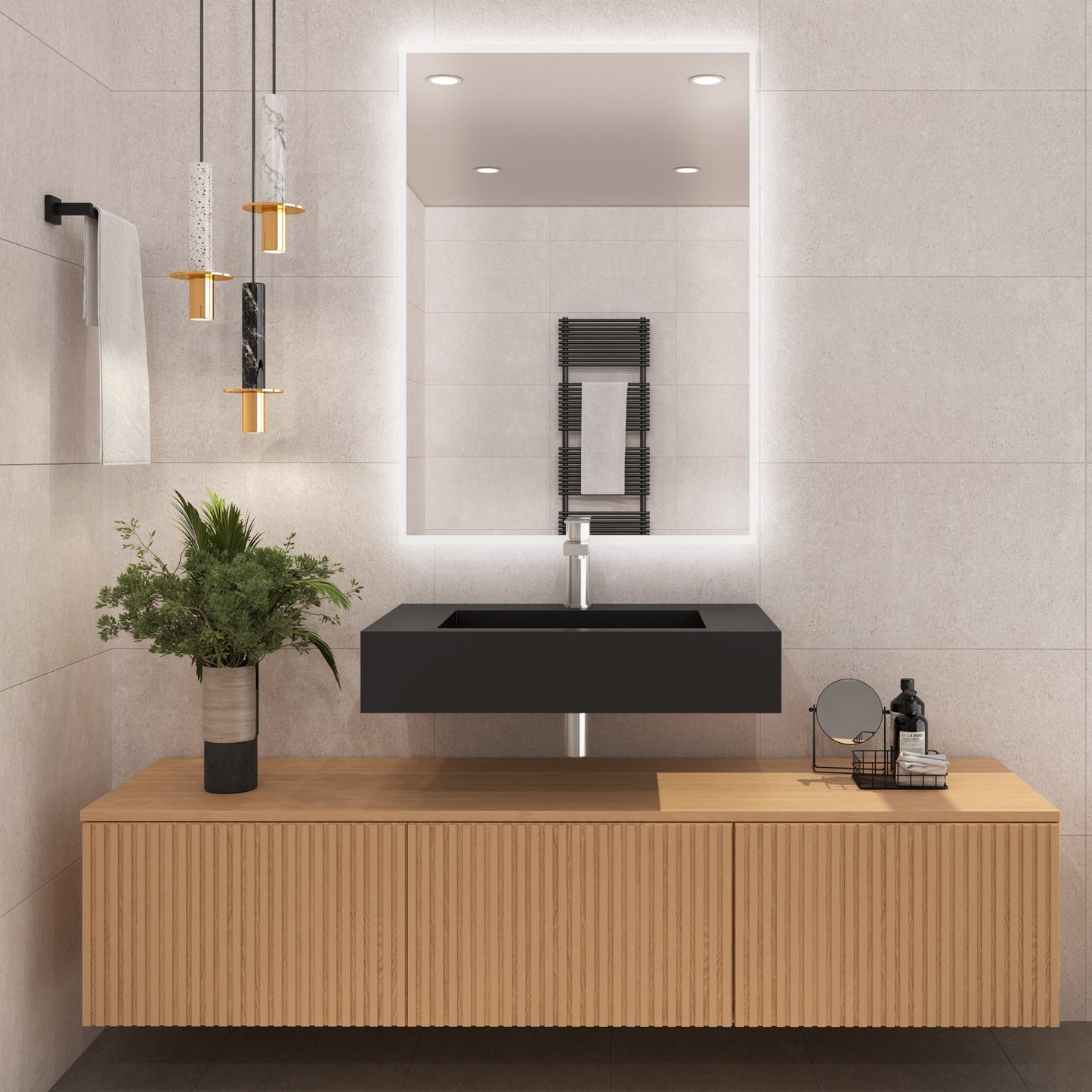 Castello USA Pyramid 30" Black Wall-Mounted Bathroom Sink Without Faucet Hole