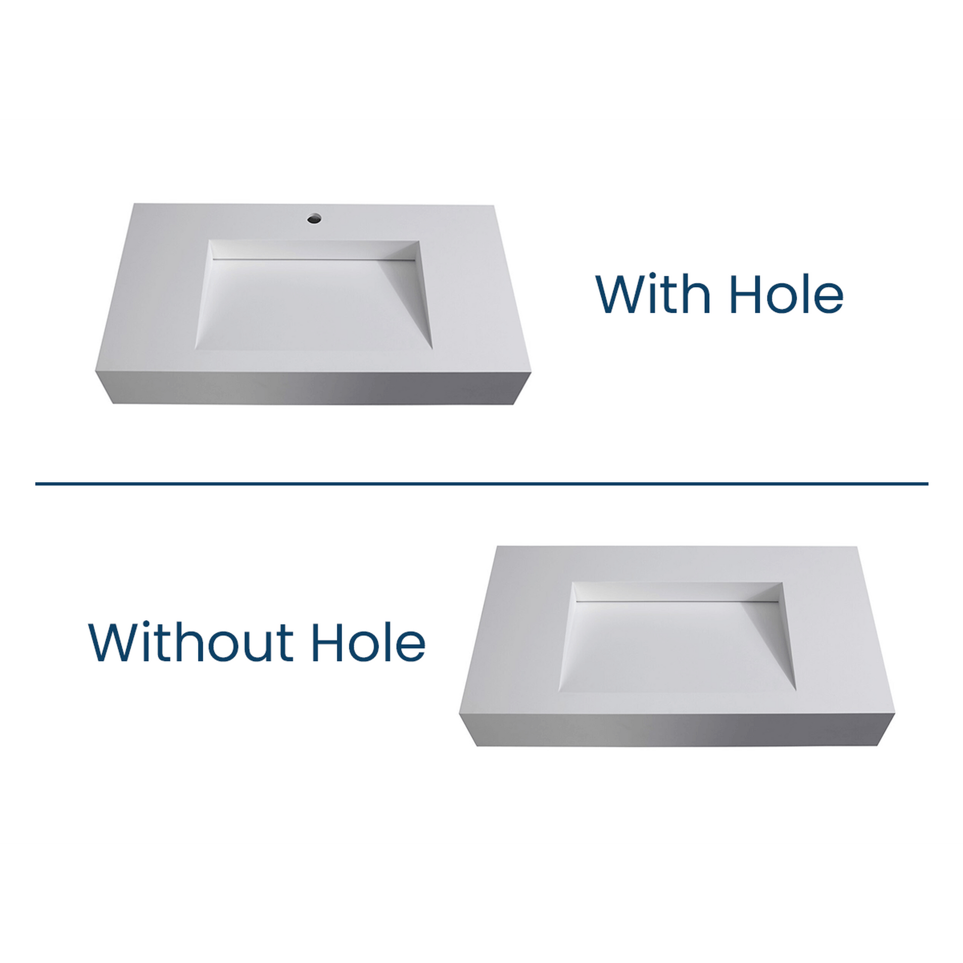 Castello USA Pyramid 36" White Wall-Mounted Bathroom Sink Without Faucet Hole