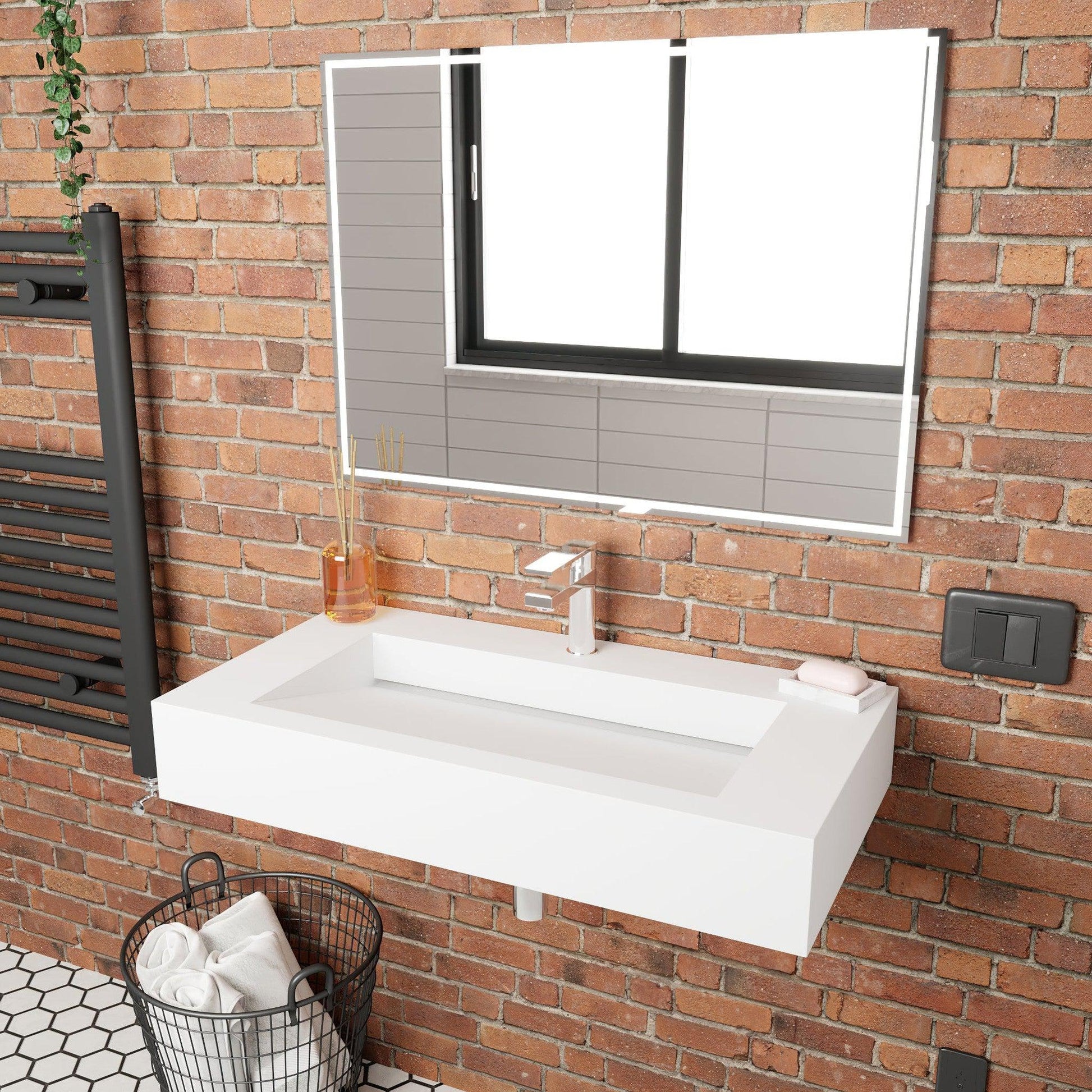 Castello USA Pyramid 36" White Wall-Mounted Bathroom Sink Without Faucet Hole