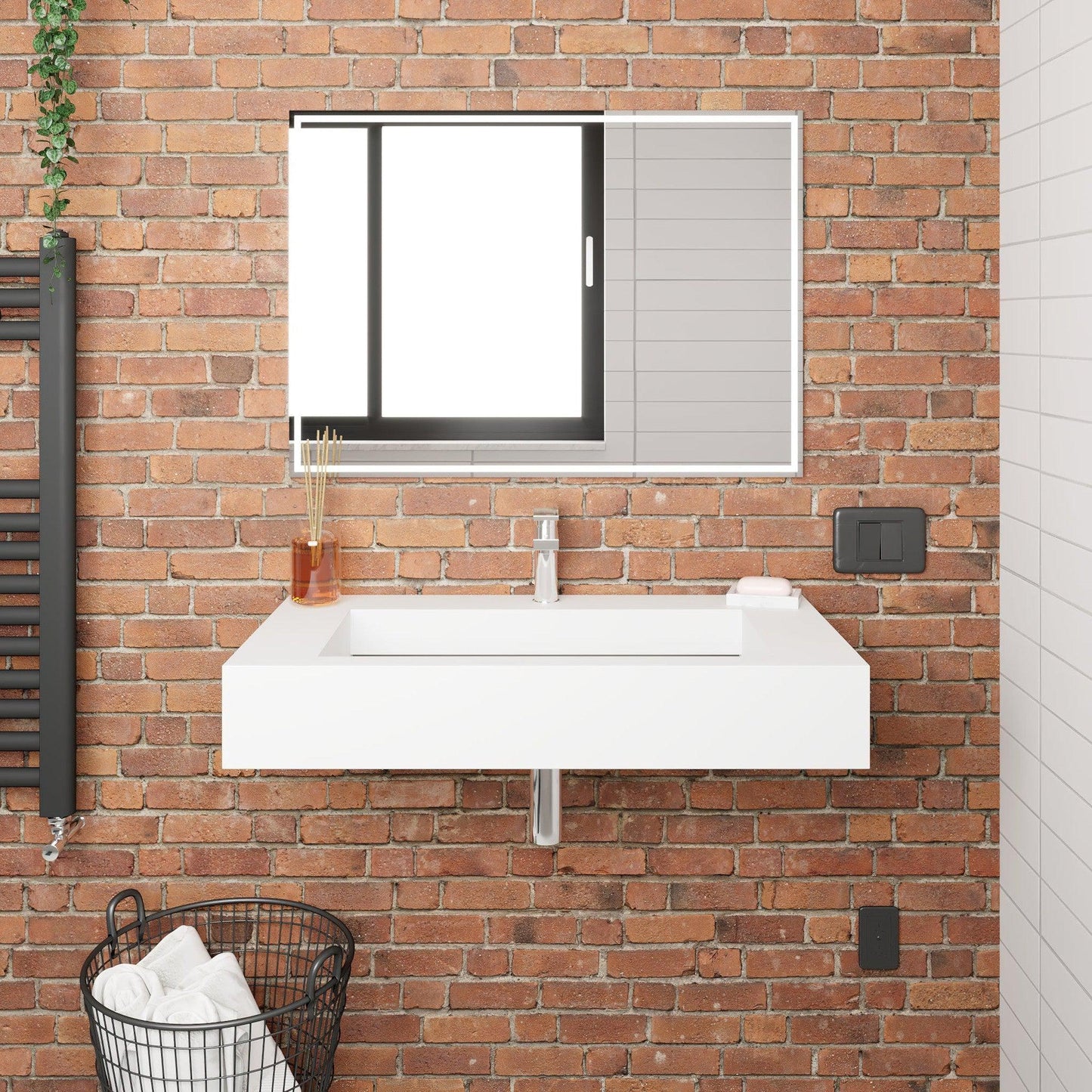 Castello USA Pyramid 36" White Wall-Mounted Bathroom Sink Without Faucet Hole