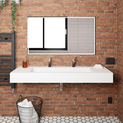 Castello USA Pyramid 60" White Wall-Mounted Bathroom Sink With Faucet Hole