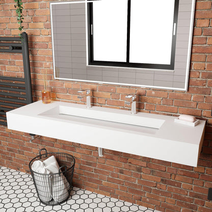 Castello USA Pyramid 60" White Wall-Mounted Bathroom Sink With Faucet Hole