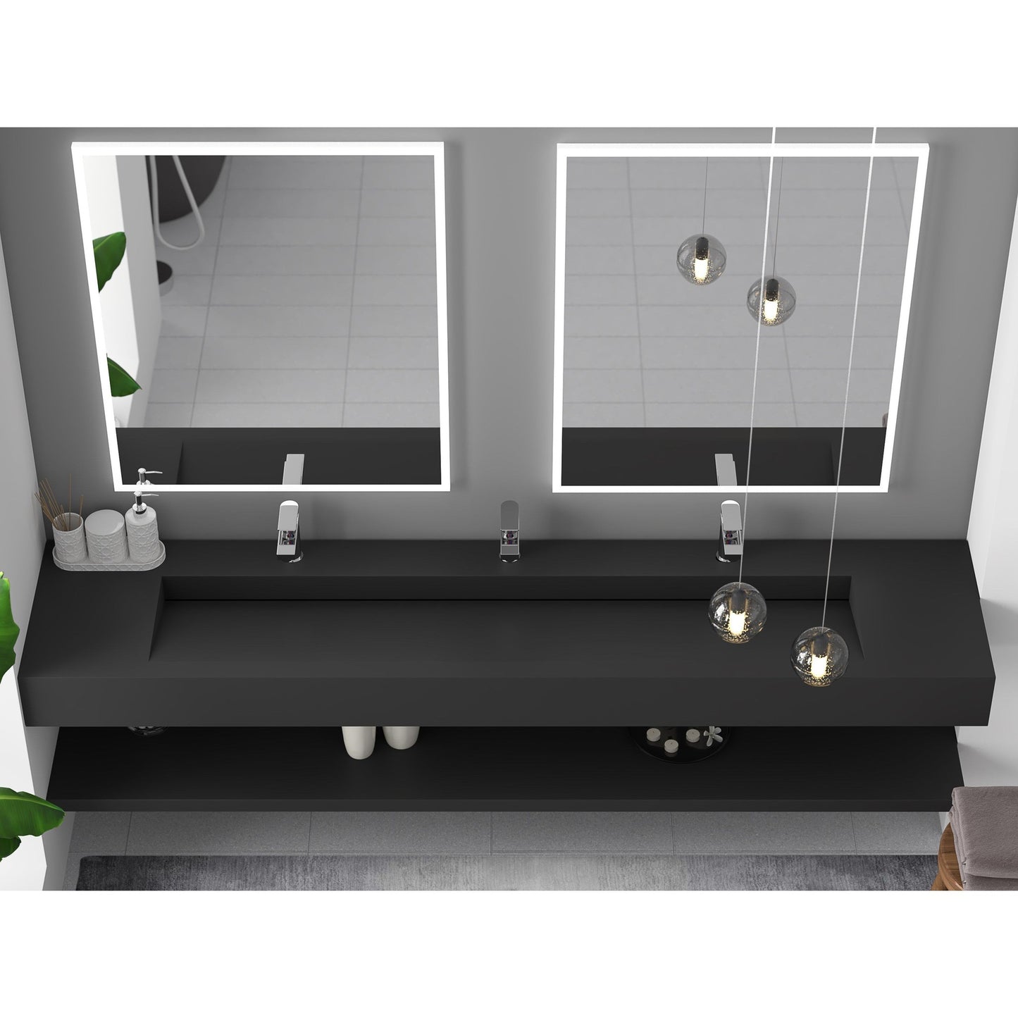 Castello USA Pyramid 84" Black Wall-Mounted Bathroom Sink With Faucet Hole