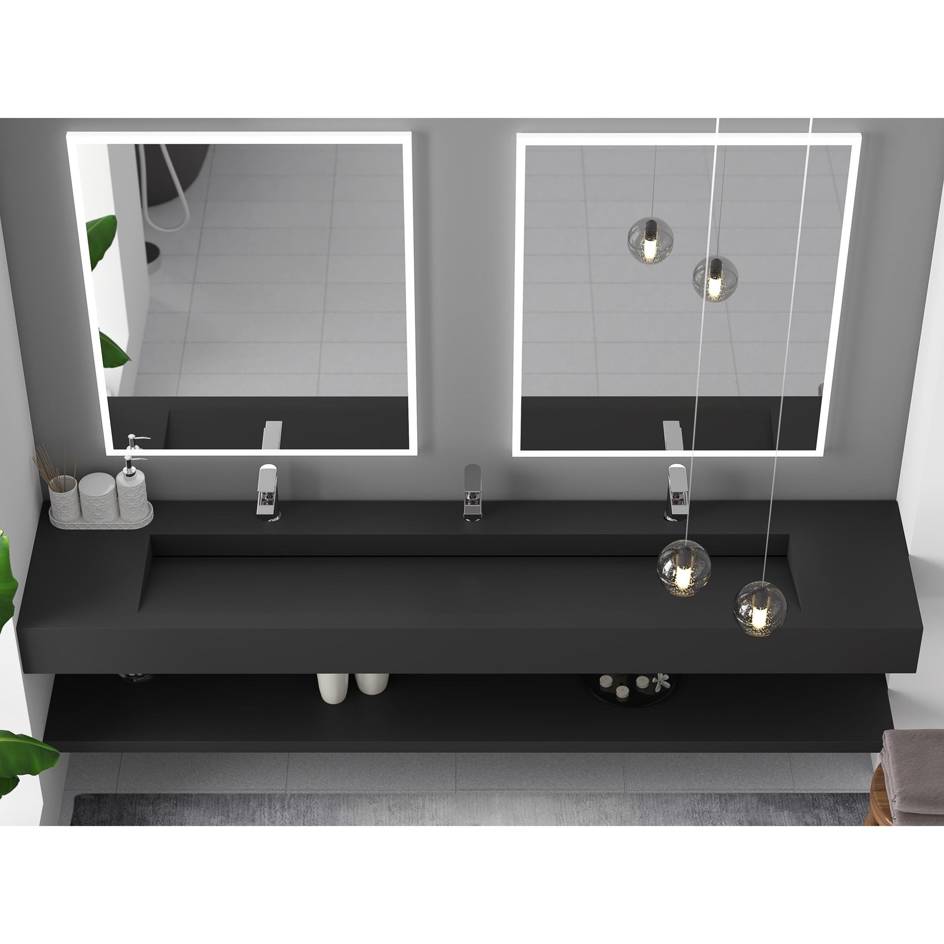 Castello USA Pyramid 84" Black Wall-Mounted Bathroom Sink With Faucet Hole