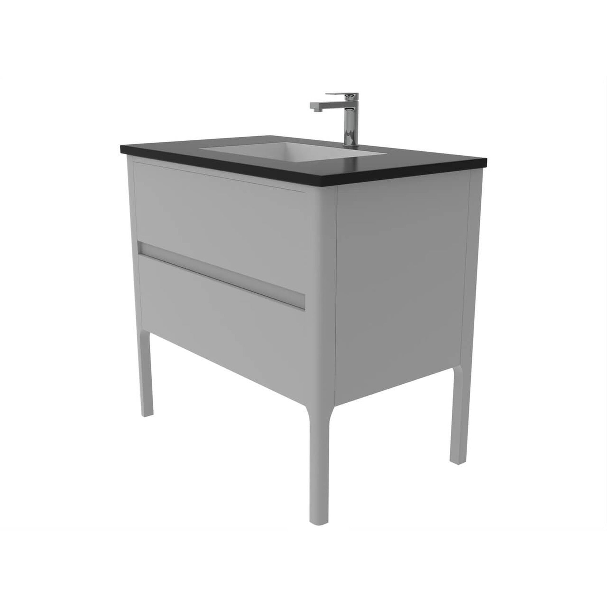 Castello USA Serena 36" 2-Drawer Gray Solid Wood Freestanding Vanity Set With Black Top