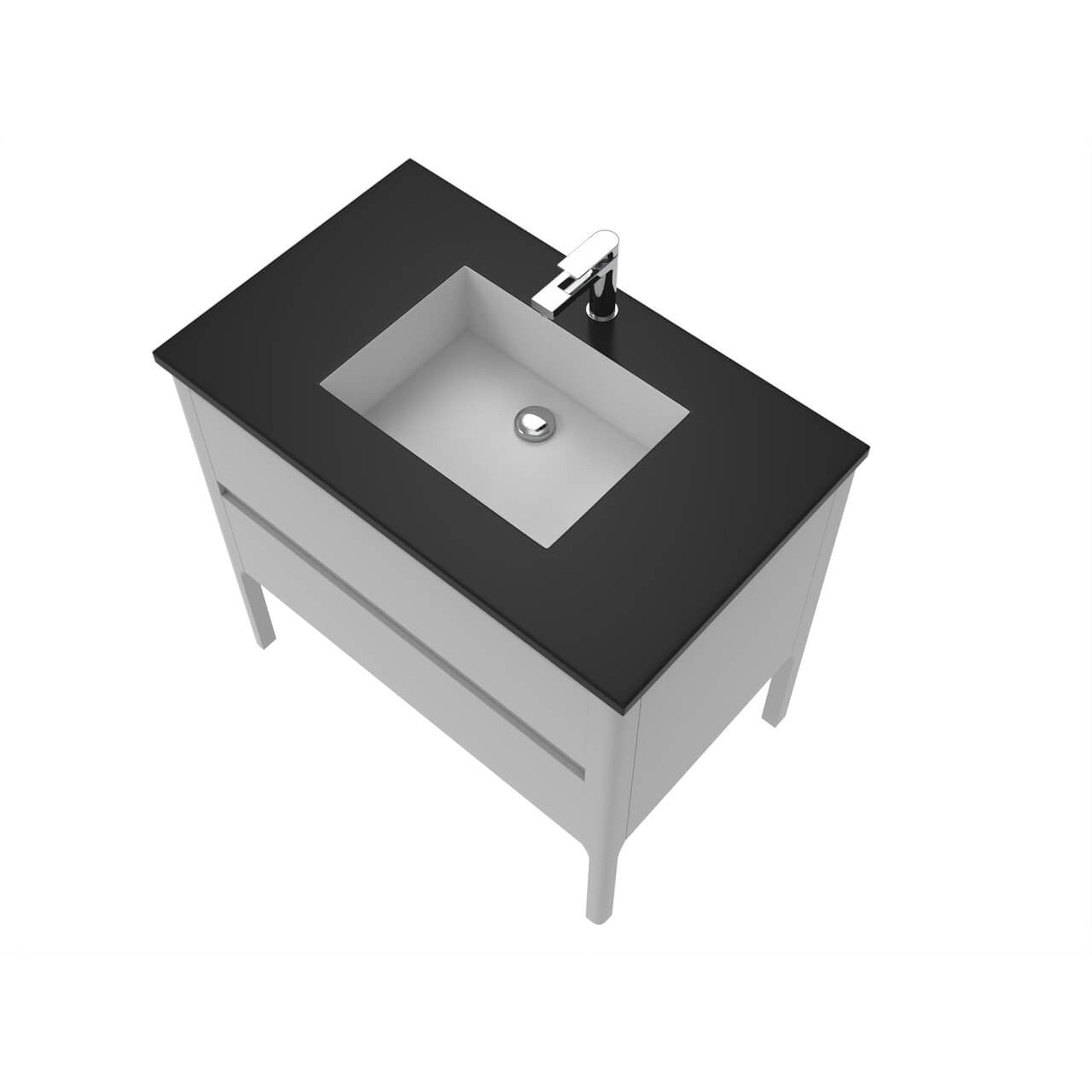 Castello USA Serena 36" 2-Drawer Gray Solid Wood Freestanding Vanity Set With Black Top