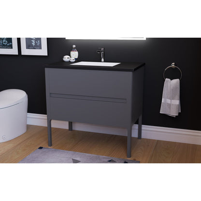 Castello USA Serena 36" 2-Drawer Gray Solid Wood Freestanding Vanity Set With Black Top