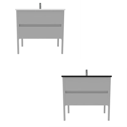 Castello USA Serena 36" 2-Drawer Gray Solid Wood Freestanding Vanity Set With Black Top