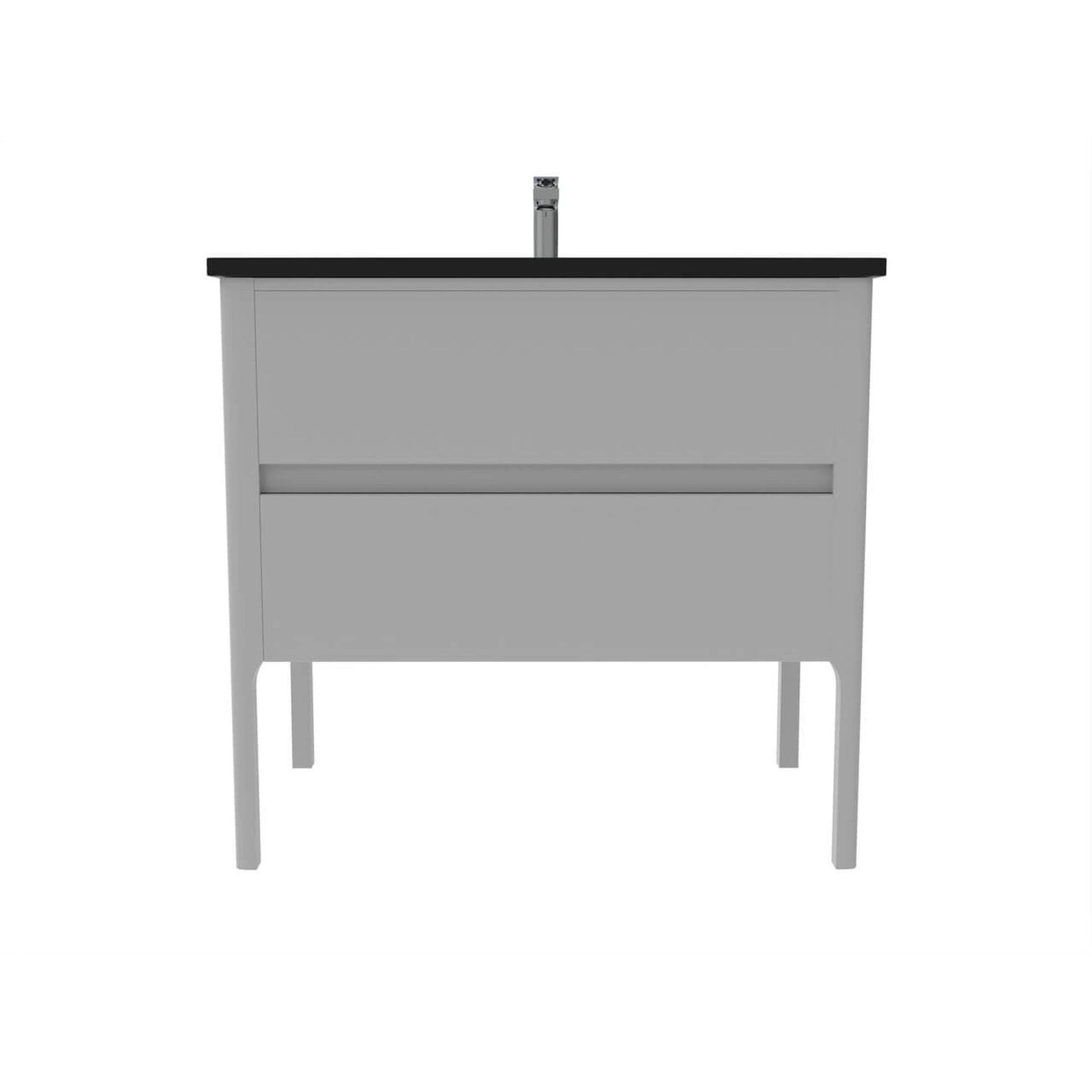 Castello USA Serena 36" 2-Drawer Gray Solid Wood Freestanding Vanity Set With Black Top