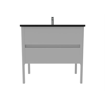 Castello USA Serena 36" 2-Drawer Gray Solid Wood Freestanding Vanity Set With Black Top