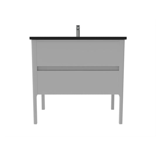 Castello USA Serena 36" 2-Drawer Gray Solid Wood Freestanding Vanity Set With Black Top