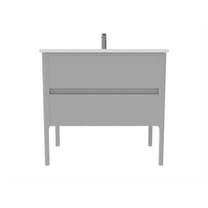 Castello USA Serena 36" 2-Drawer Gray Solid Wood Freestanding Vanity Set With White Top