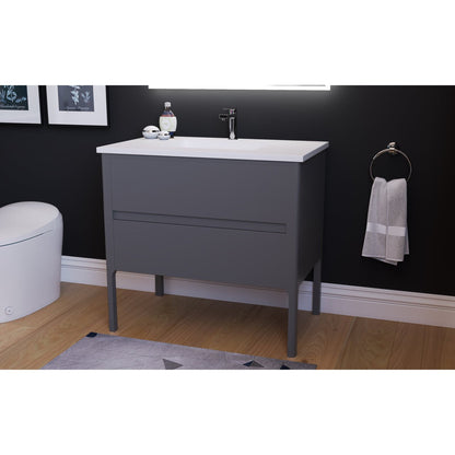 Castello USA Serena 36" 2-Drawer Gray Solid Wood Freestanding Vanity Set With White Top