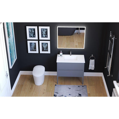Castello USA Serena 36" 2-Drawer Gray Solid Wood Freestanding Vanity Set With White Top