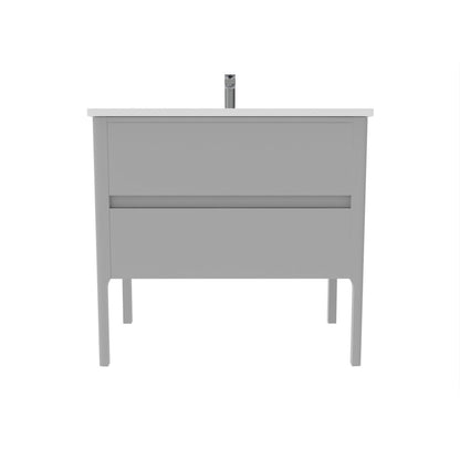 Castello USA Serena 36" 2-Drawer Gray Solid Wood Freestanding Vanity Set With White Top