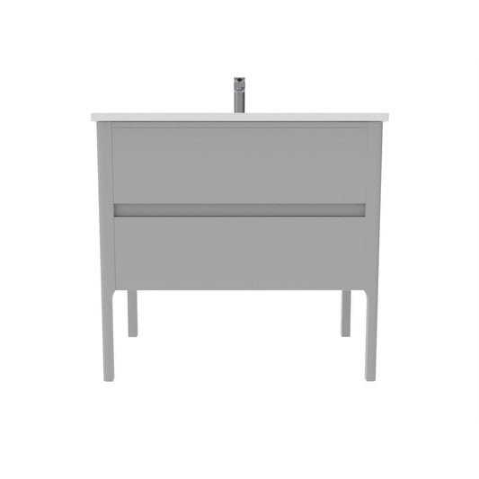 Castello USA Serena 36" 2-Drawer Gray Solid Wood Freestanding Vanity Set With White Top