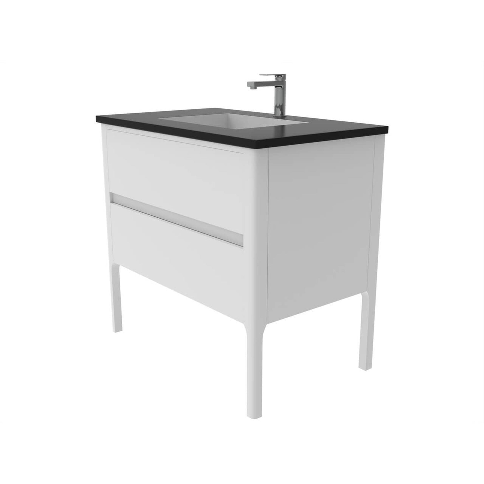 Castello USA Serena 36" 2-Drawer White Solid Wood Freestanding Vanity Set With Black Top