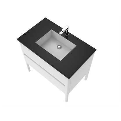 Castello USA Serena 36" 2-Drawer White Solid Wood Freestanding Vanity Set With Black Top