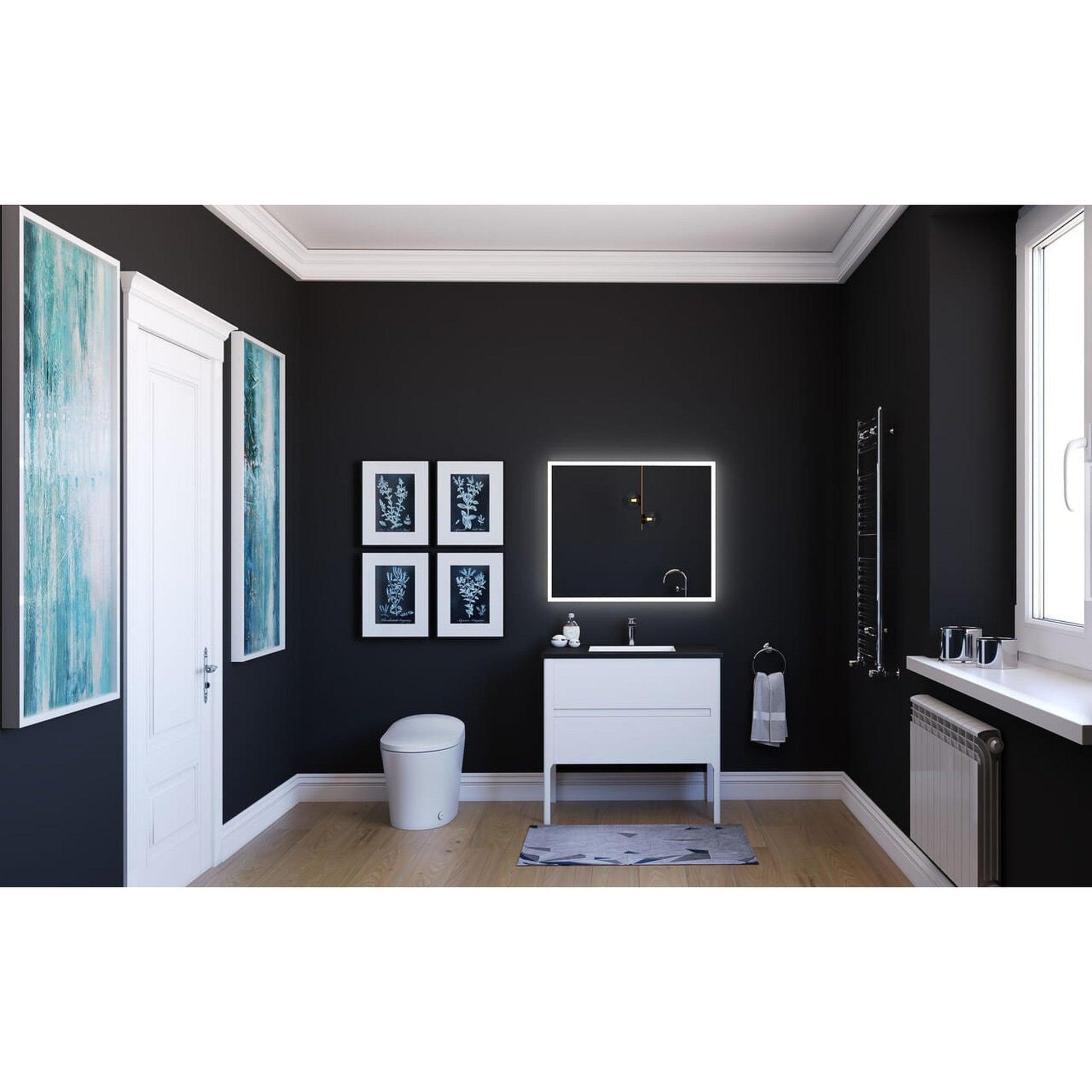 Castello USA Serena 36" 2-Drawer White Solid Wood Freestanding Vanity Set With Black Top
