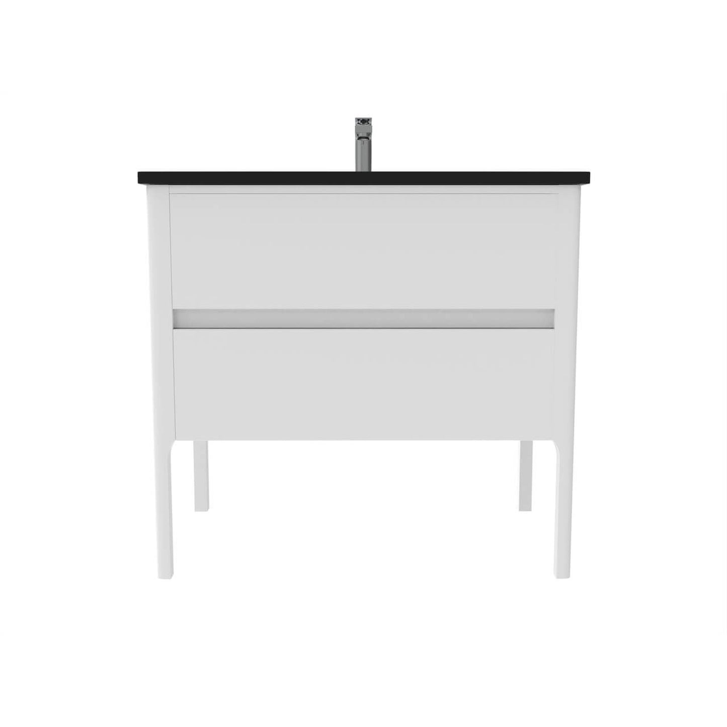 Castello USA Serena 36" 2-Drawer White Solid Wood Freestanding Vanity Set With Black Top