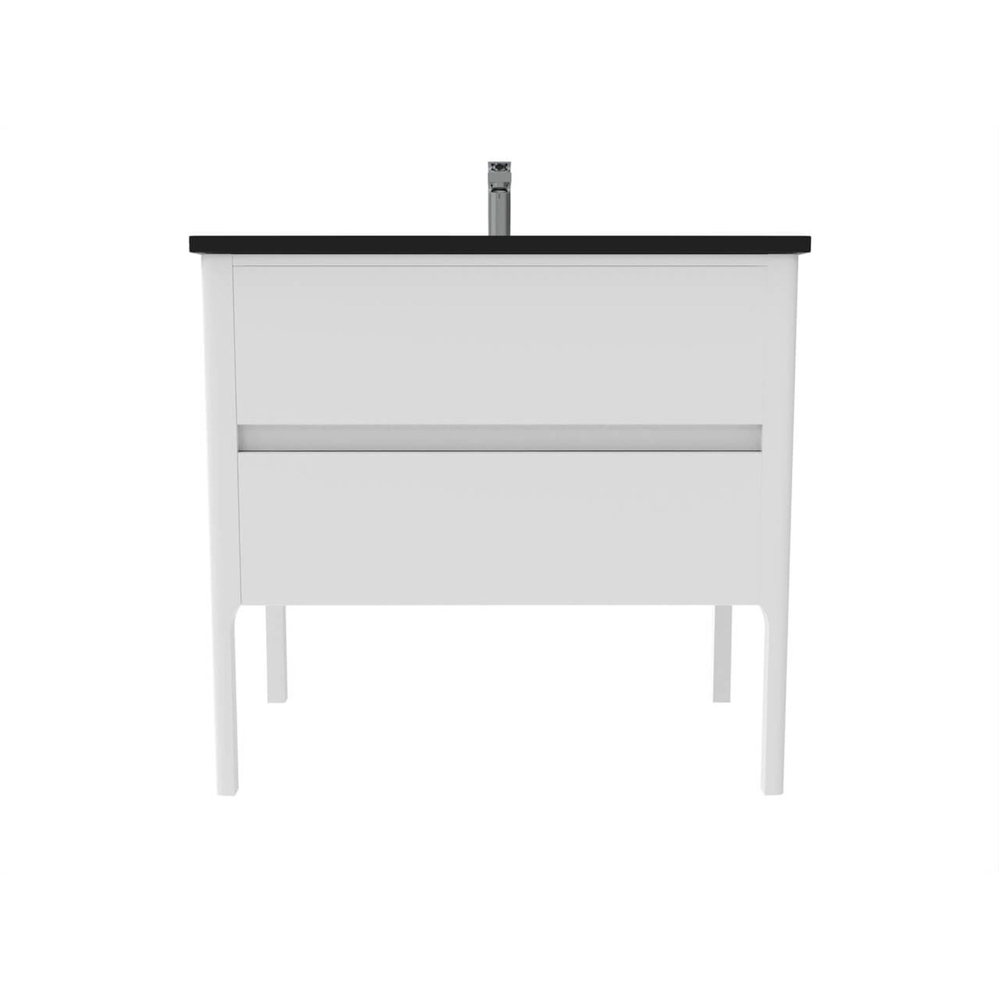 Castello USA Serena 36" 2-Drawer White Solid Wood Freestanding Vanity Set With Black Top