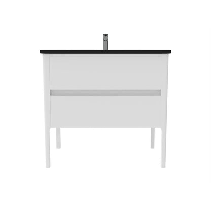 Castello USA Serena 36" 2-Drawer White Solid Wood Freestanding Vanity Set With Black Top