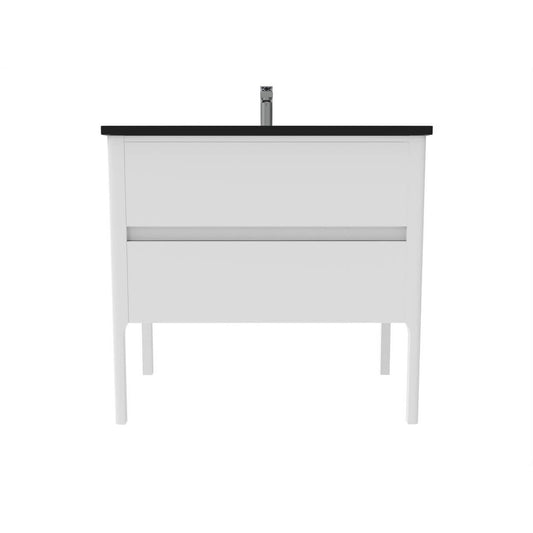 Castello USA Serena 36" 2-Drawer White Solid Wood Freestanding Vanity Set With Black Top