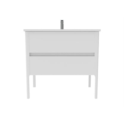 Castello USA Serena 36" 2-Drawer White Solid Wood Freestanding Vanity Set With White Top