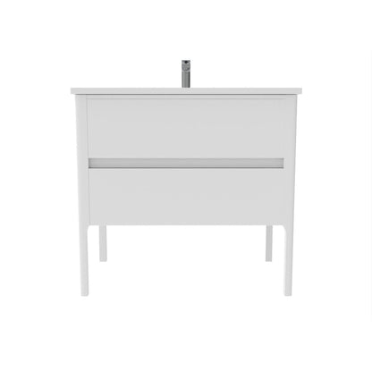 Castello USA Serena 36" 2-Drawer White Solid Wood Freestanding Vanity Set With White Top