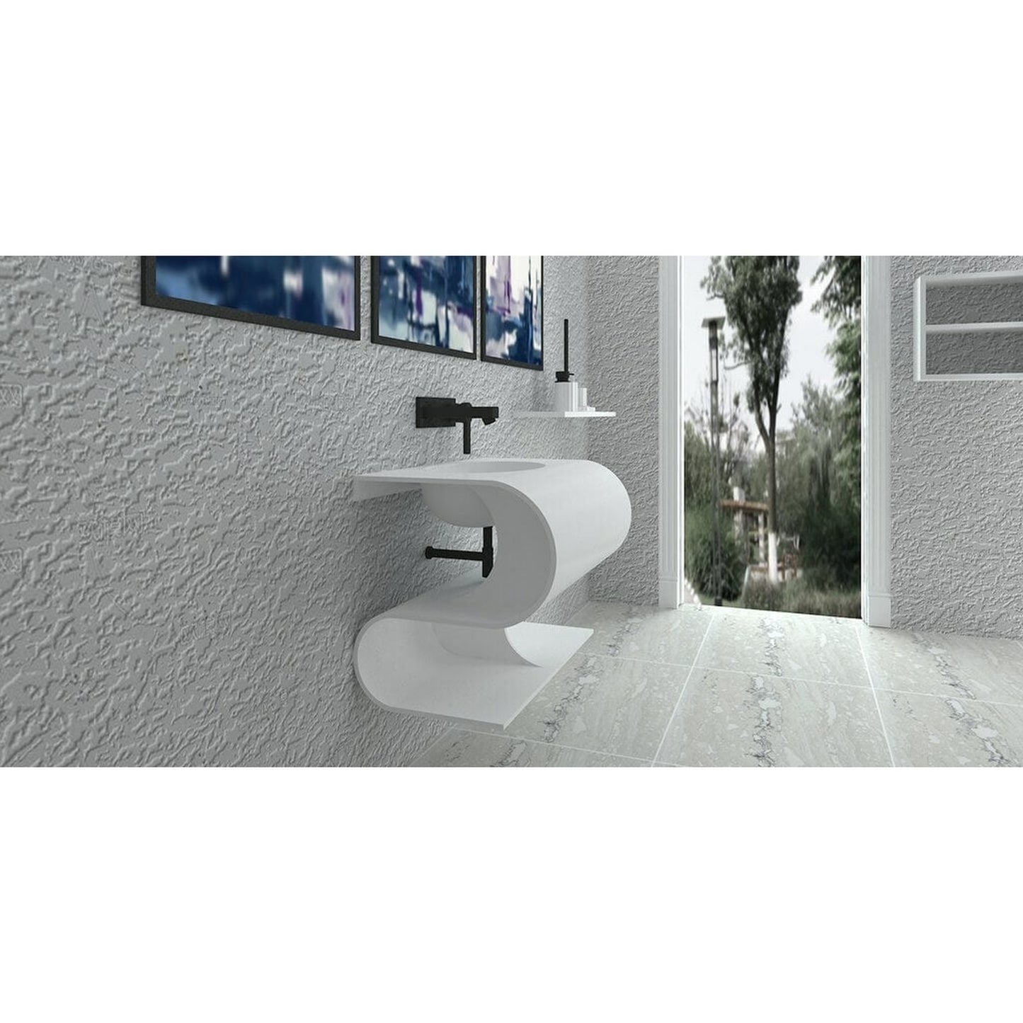 Castello USA Soprano 30" White S-Shaped Wall-Mounted Bathroom Sink