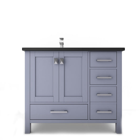 Castello USA Yamyam 36" 2-Door 4-Drawer Gray Left Offset Freestanding Vanity Set With Black Top and Chrome Handles