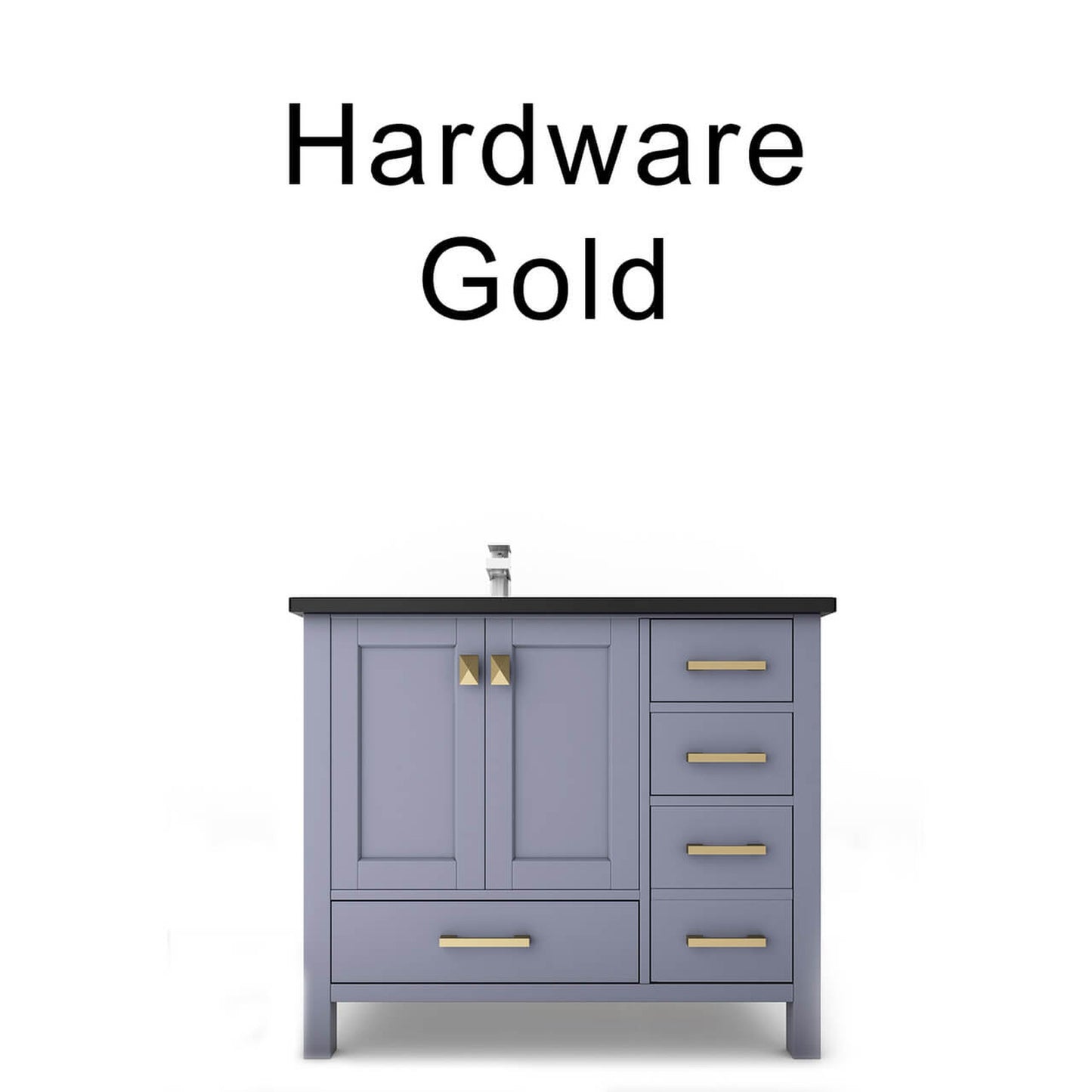Castello USA Yamyam 36" 2-Door 4-Drawer Gray Left Offset Freestanding Vanity Set With Black Top and Gold Handles
