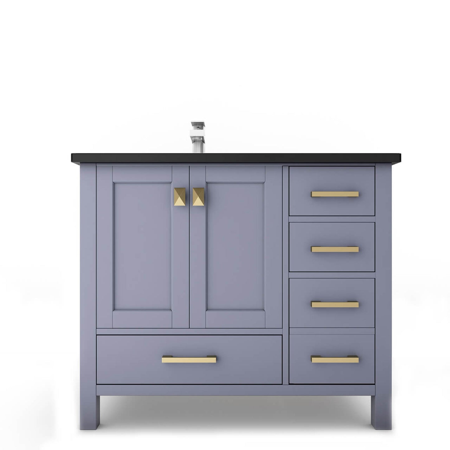 Castello USA Yamyam 36" 2-Door 4-Drawer Gray Left Offset Freestanding Vanity Set With Black Top and Gold Handles